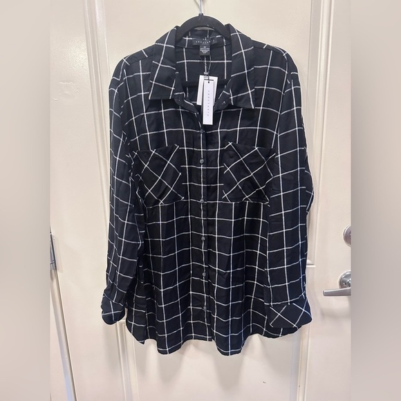 NWT SANCTUARY  Boyfriend Plaid Collared Metallic Cuffed Button Up Casual ,2X - Picture 9 of 9